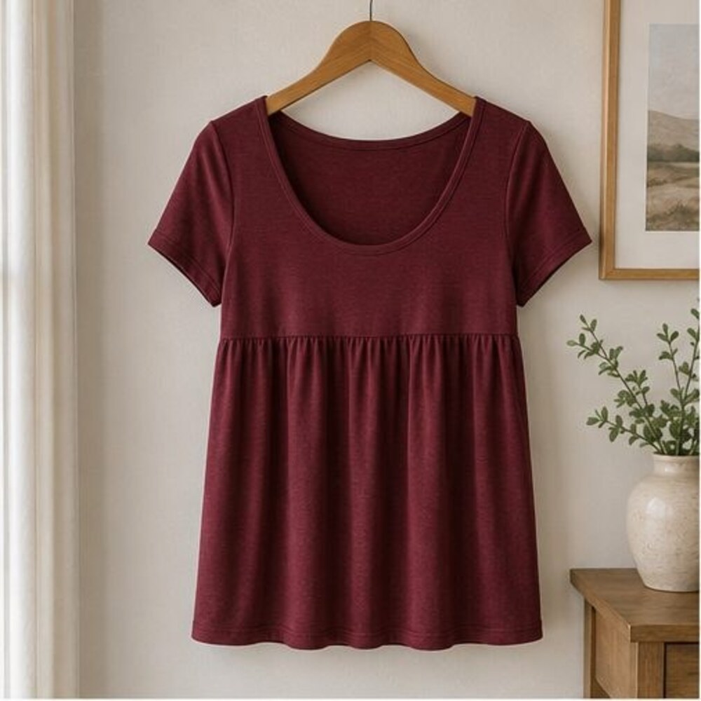 Wine Scoop Neck Babydoll Top